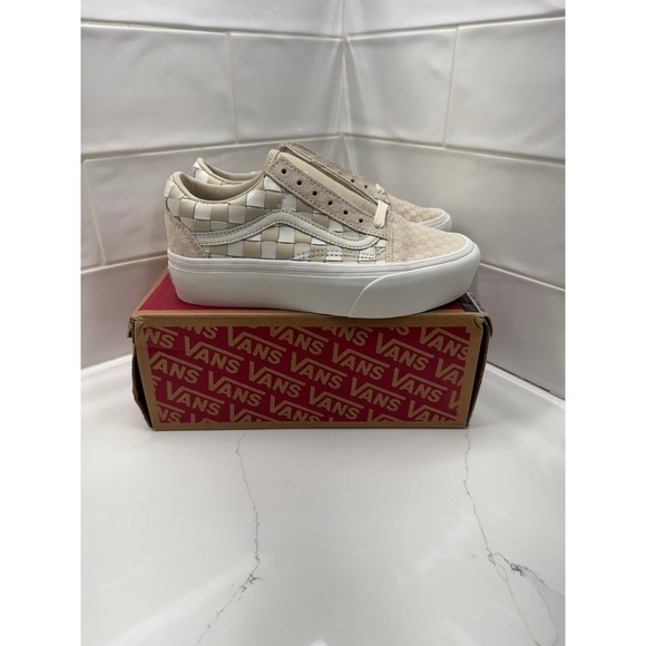 Vans Old‎ Skool Platform Woven Checkerboard Beige Women's Shoes Size 5.5 - Picture 4 of 7